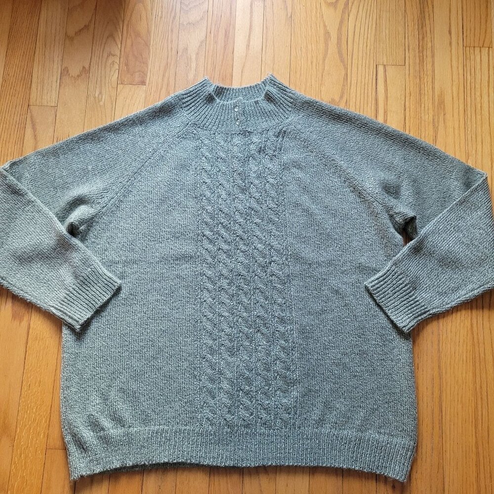 Carolyn Taylor Womens Green Cable Knit Pullover Sweater With Button Accents - Si - Picture 2 of 4